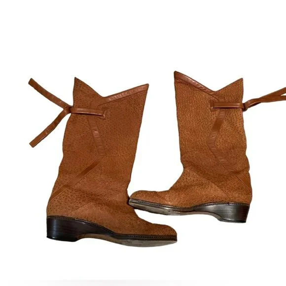 Vintage Italian Brown Leather Mid-Calf Boots Womens Size 8.5 - Picture 4 of 6